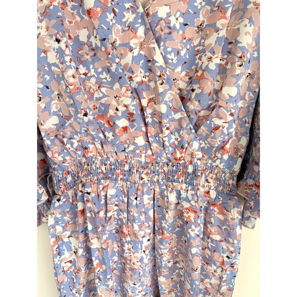 Heyson Blue Floral Wrap Romper Size S Long Sleeve Smocked Waist - Picture 3 of 8